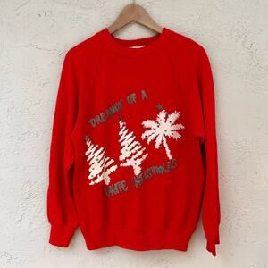 Vintage Christmas Sweatshirt Palm Tree Bealls Florida USA Made